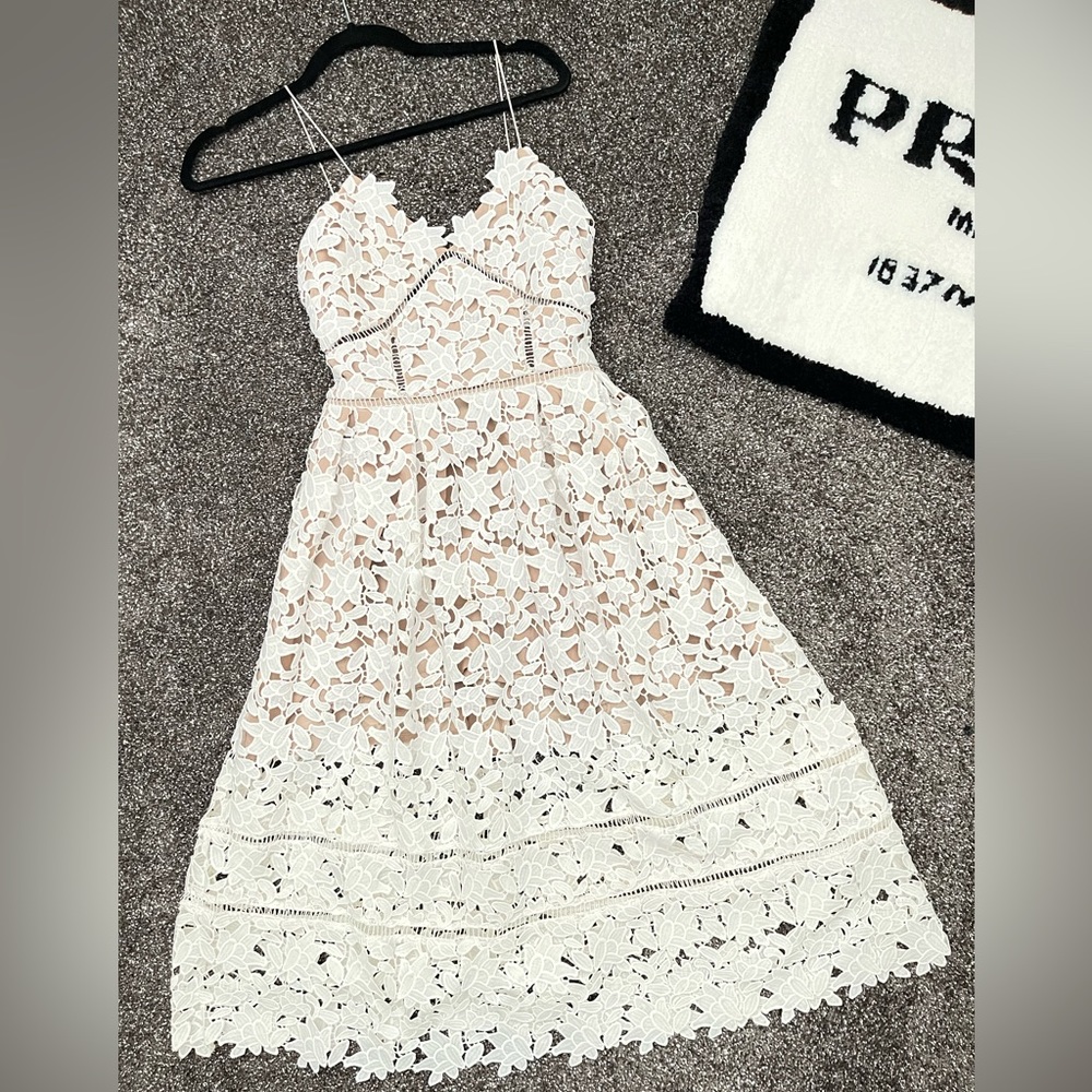 Self-Portrait White Lace MIDI Dress, US 2